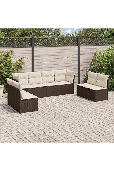 vidaxl Set canapele de gradina cu perne, 8 piese, maro, poliratan