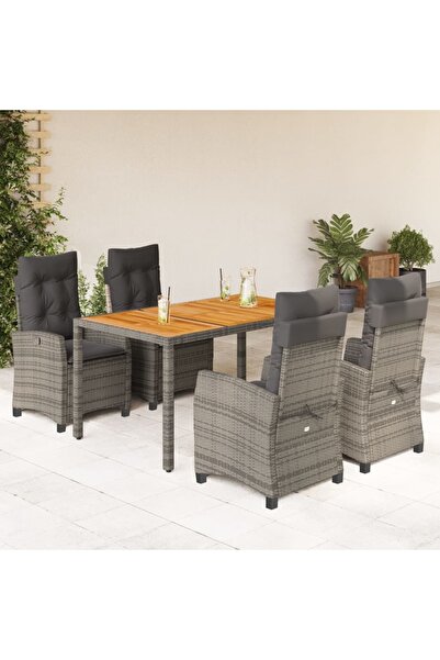 vidaxl Set mobilier de gradina cu perne, 5 piese, gri, poliratan