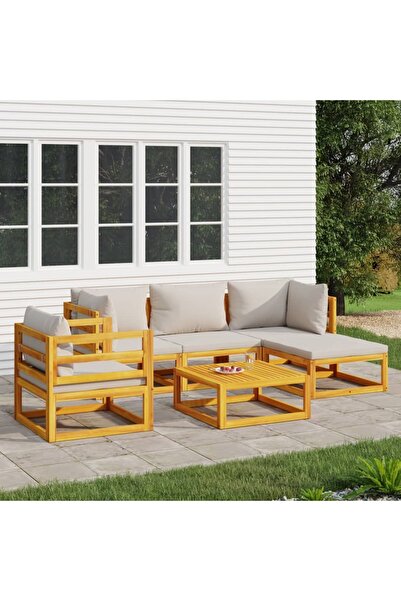 Concept Set mobilier grădină, perne gri deschis, 6 piese, lemn masiv