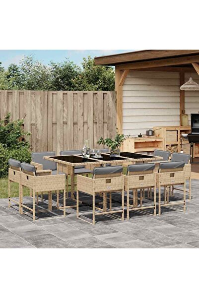 vidaxl Set mobilier gradina cu perne, 11 piese bej combinat poliratan