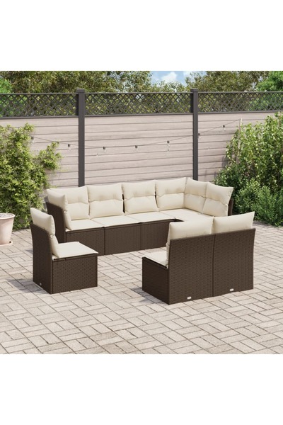 vidaxl Garden sofa set with cushions, 8 pieces, brown, polyrattan