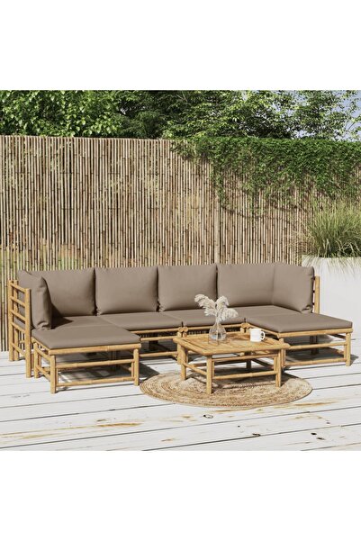 Concept Set mobilier de grădină cu perne gri taupe, 7 piese, bambus