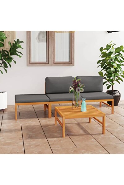 vidaxl Set mobilier gradina cu perne gri, 4 piese, lemn masiv de tec