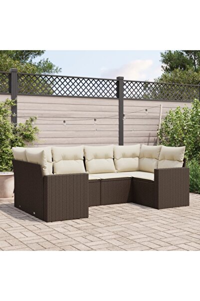 vidaxl Garden sofa set with cushions, 6 pieces, brown, polyrattan