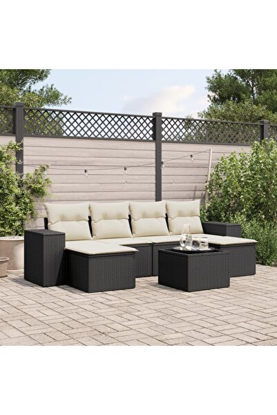 vidaxl Set canapele de gradina cu perne, 7 piese, negru, poliratan