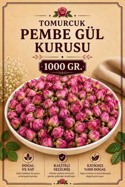 Bayguru Tomurcuk Pink Dried Rose 1000 Gr (1 kg) – Natural Dried Rose Bud