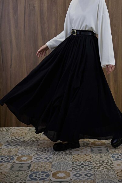 Faya Boutique Siyah Ceinture Kemerli Keten Etek