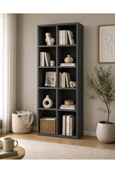 UDECCO MOBİLYA Nordic MDF Çok Amaçlı Kitaplık 10 Raflı Modern Dekoratif Raf Ü...