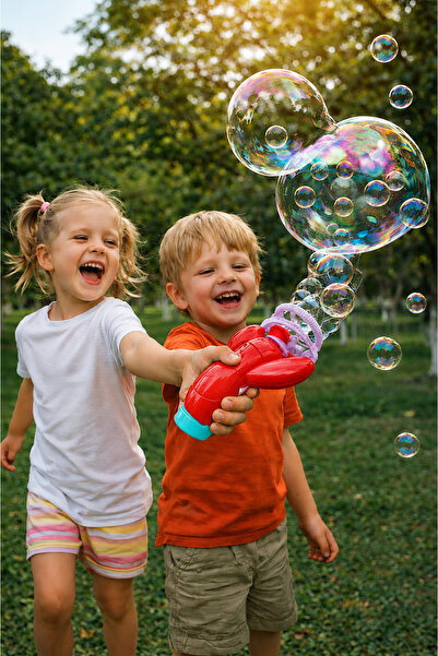 PAKİTO Kırmızı Otomatik Baloncuk Makinesi Büyük Köpük Balon İçinde Küçük Balo...