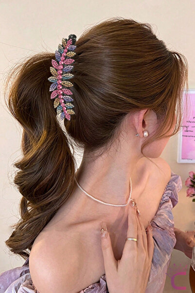 Cinderella Agrafă de păr de lux cu design frunze de cristal colorate pentru f...
