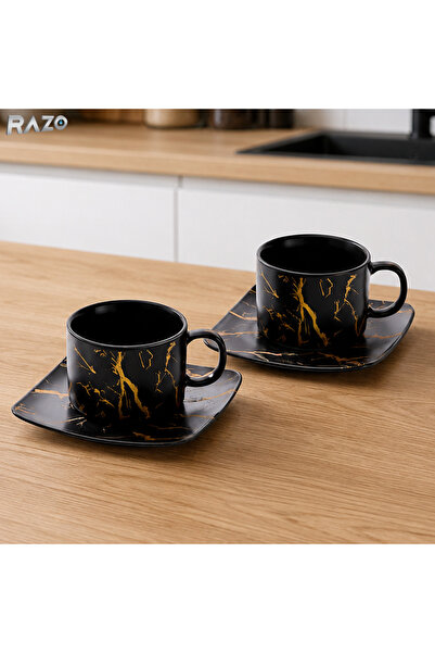 Razo Set 2 cesti cu 2 farfurii din portelan, 180 ml, Design elegant, Set prem...