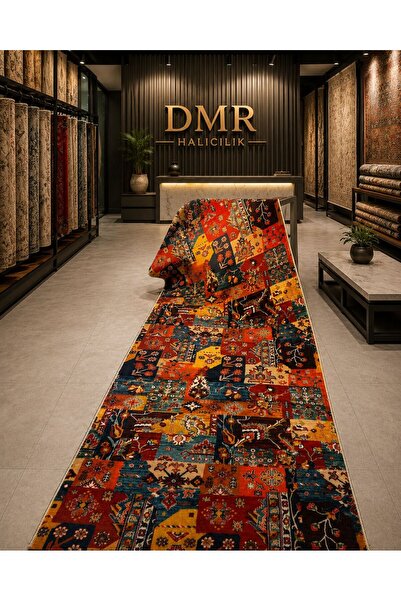 DMR Halıcılık Klim Desenli Otantik Renkli Modern Kaymaz Taban Salon Hol, Kori...