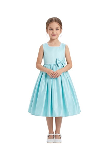 Bidani - Sleeveless Satin Party Dress with Waist Bow - Blue - 1Y to 10Y