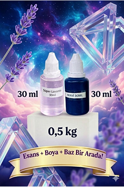 Organik Hekim Lavanta Esanslı Mavi Boyalı Şeffaf Sabun Bazı Seti 30ml Esans 3...