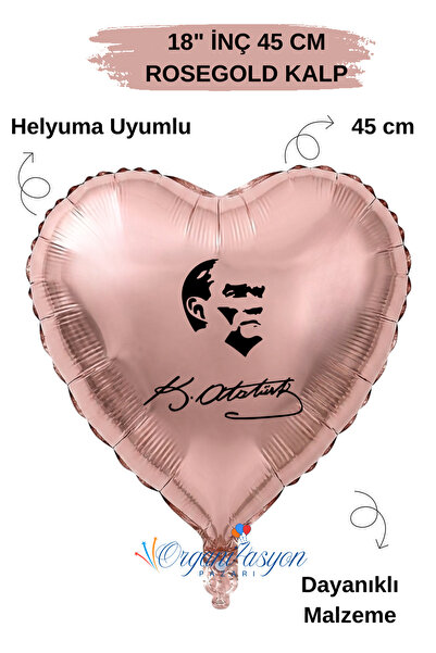 Organizasyon Pazarı 18-Inch Rose Gold Heart-Shaped Foil Balloon | Featuring A...