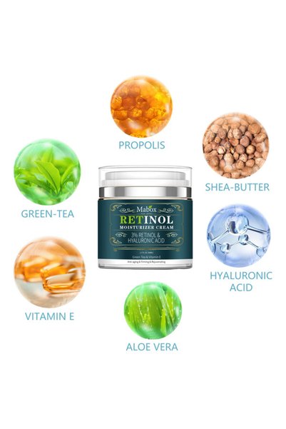 MABOX Cremă de față cu Retinol 3%, Acid Hialuronic, Ceai Verde și Vitamina E, 50 ml