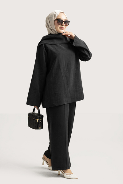 Suede Style 6350 - طقم نسائي أنيق ومريح من قماش مودال ناعم مع تفاصيل ياقة مفصلة