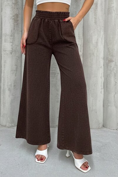 Nana & Mayka Moda Pantaloni de damă din gabardină de bumbac spălat, maro, cu ...