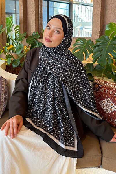 lamelif Ethnic Pattern Bamboo Shawl Black