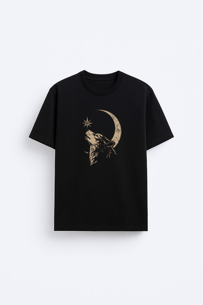 AYDESİGN Tricou negru din țesătură 100% bumbac cu imprimeu turcesc Bokzurt Kurt