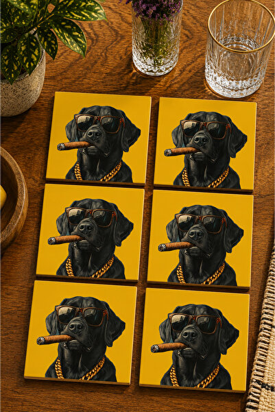 JHAAR Cool Dog Design Modern Set of 6 Coasters - Uv Printing Mdf - 10X10 cm