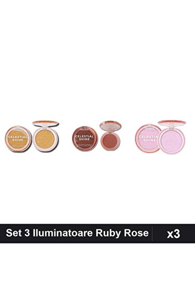 Makeup Set of 3 Ruby Rose Celestial Shine Highlighters, Shades 01 04 05, Prof...