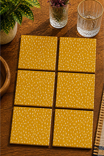 JHAAR Mustard Paint Drops Modern 6-Piece Set Coasters - Uv Printing Mdf - 10X...
