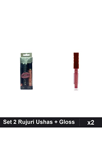 Makeup Set 2 Rujuri Ushas nr 17 + Gloss Shimmer Ruby Rose 03, Machiaj Buze