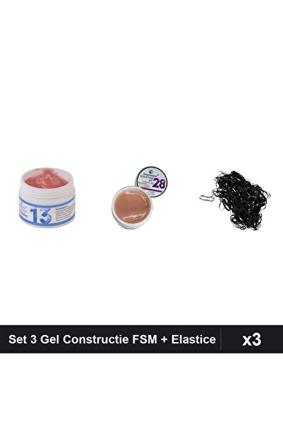 Makeup Set 3 Gel Constructie UV LED FSM 15g, Nuante 13 28, Elastice Par Silic...