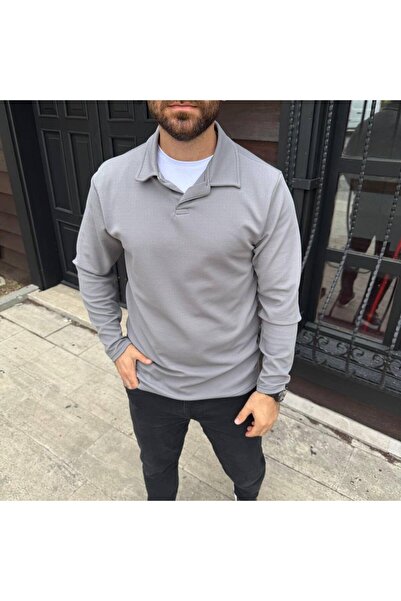THE KAPLAN CLOTHING Slim Fit Hemşire Yaka Gri SweatShirt
