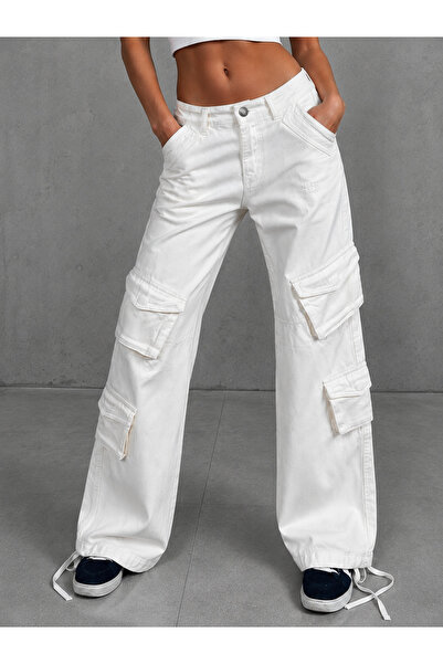 komera Pantaloni cargo de damă cu buzunare, culoare bej, 3449_s09, cu talie î...