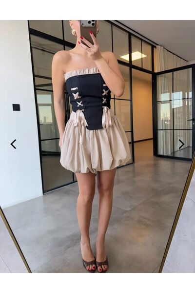 Niceboutique Balon Etek Straplez Korse Bluz Takım