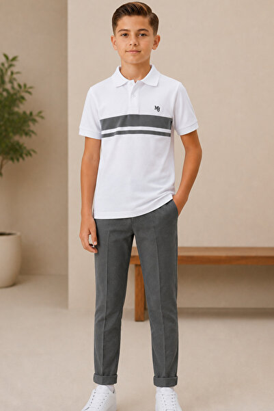 Trend Mix Kids Tricou cu guler polo cu dungi albe pentru băieți de 6-15 ani, ...