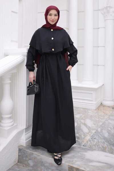 İmajButik Rochie neagră cu mâneci elastice și pelerină