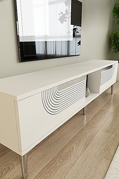 YUMEDİ DESİGN TSA1508BS - DÜNYA TV STAND , TV SEHPASI 150cm BEYAZ-SİLVER