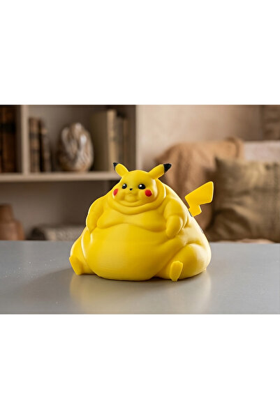 IvırZıvırLab Tombik Pikachu Figürü Sarı 3D Baskı Masa Süsü Dekoratif Anime Bi...