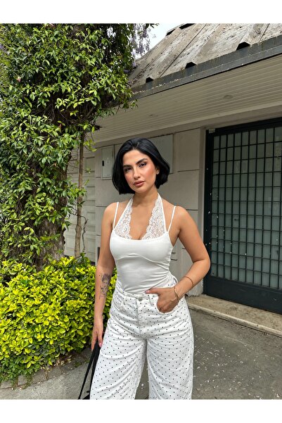 MY LİKA Lace Halter Bodysuit Blouse