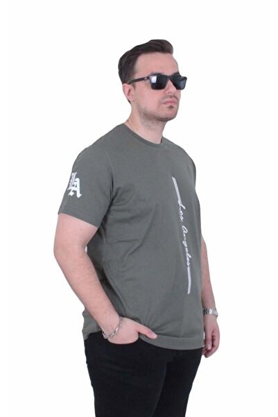 Starbattal Men's Oversize Crew Neck T-Shirt Los Angeles 26155 Khaki