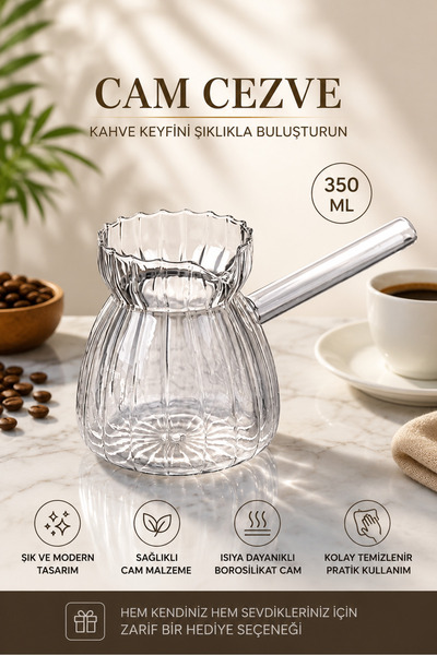 FBZhome Isıya Dayanıklı Cam Cezve Şeritli Boroksilikat Cezve Kahve Demleme