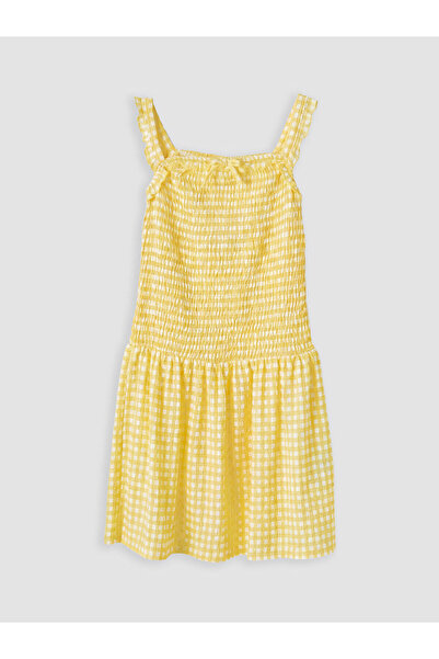 LC Waikiki Nevavm Square Collar Plaid Girls' Dress with Difference