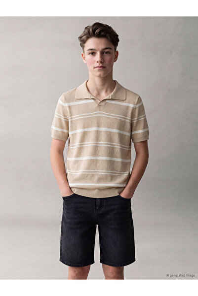 LC Waikiki Beige Polo Neck Boys' Knit Sweater