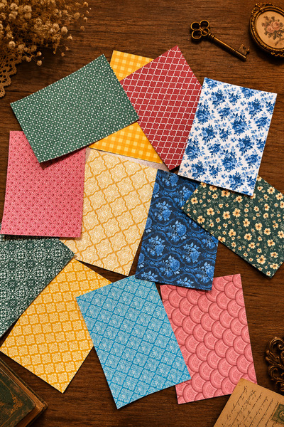 stickybloom Vintage Renkli Desenler Temalı 12 Parça A5 Kağıt Seti Scrapbook/J...