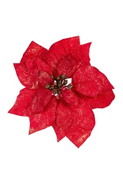Zumzeria Floare decorativă de Crăciun roșie și aurie cu cleme 20cm
