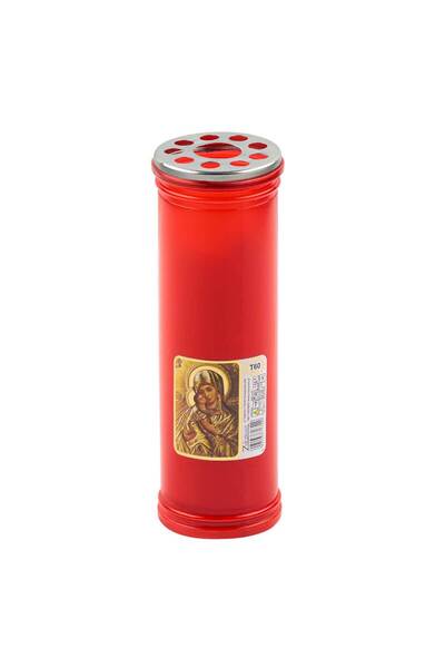Zumzeria Lumânare decorativă roșie cu capac și imagine a Maicii Domnului Ø7.2...