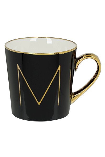 Zumzeria Black New Bone Mug with Golden Letter M & Handle 460ml