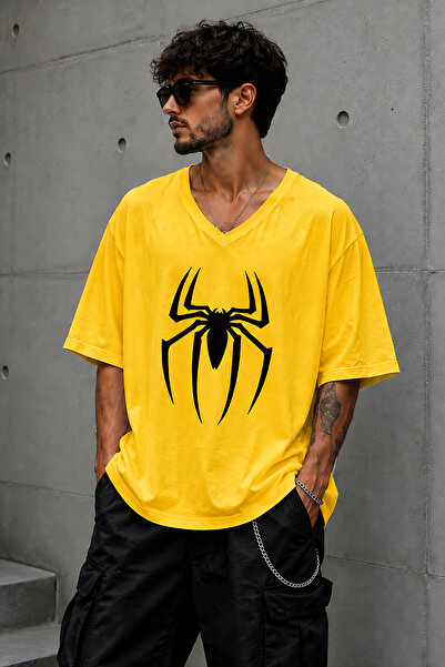 ArtYus Tricou oversize unisex cu decolteu în V și imprimeu cu păianjen – Tric...