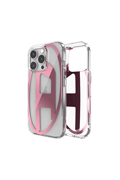 Diesel iPhone 16 Pro Uyumlu Oval D Mirror Şeffaf Kılıf - Şeffaf/Pembe