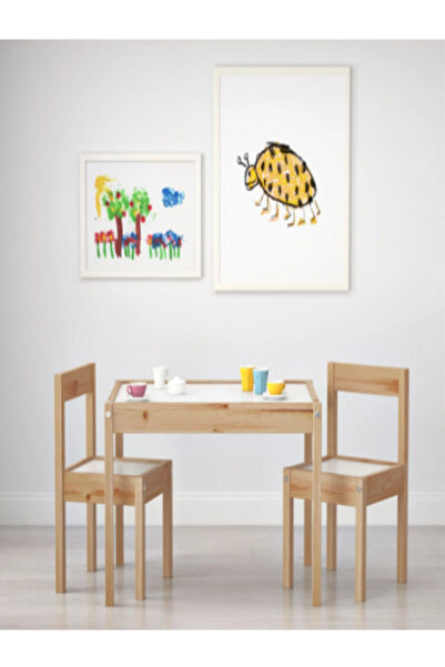 IKEA LÄTT çocuk masa seti, beyaz-çam, 3 parça