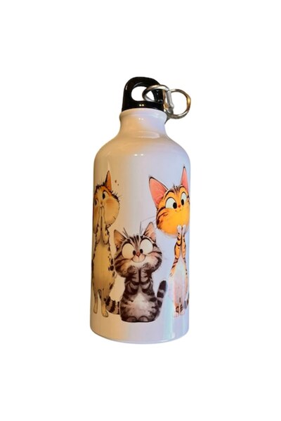 OEM FIBER aluminum water bottle (500 ml) with carabiner, funny kittens