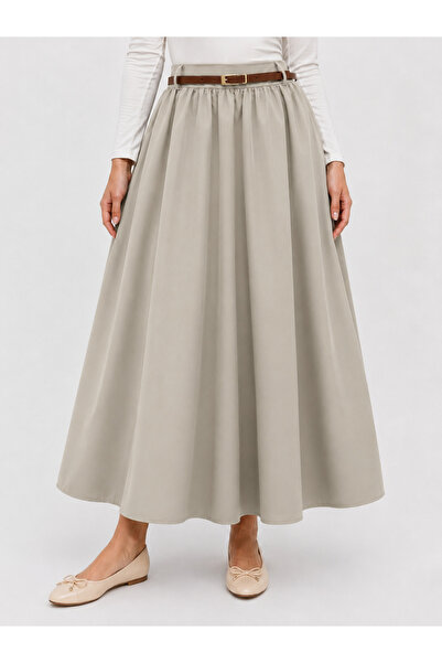 Lunsera Store Drawstring Belt Detail Soft Skirt-Beige